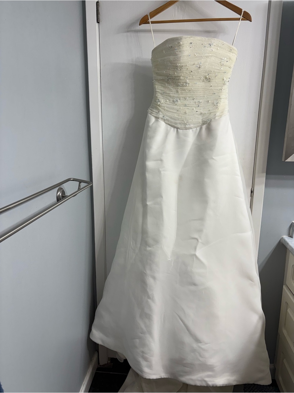 Strapless Ivory Beaded Bodice White A-Line Wedding Gown
